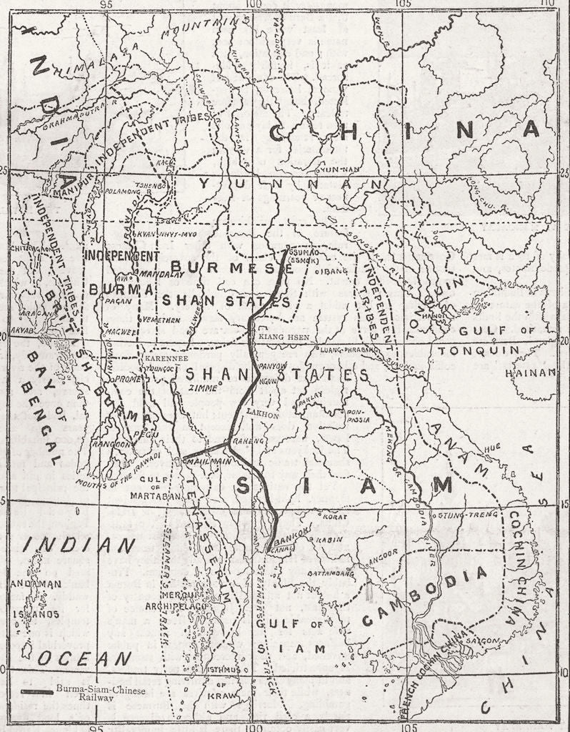 INDO-CHINA. Map showing Burma & adjacent countries 1885 old antique chart